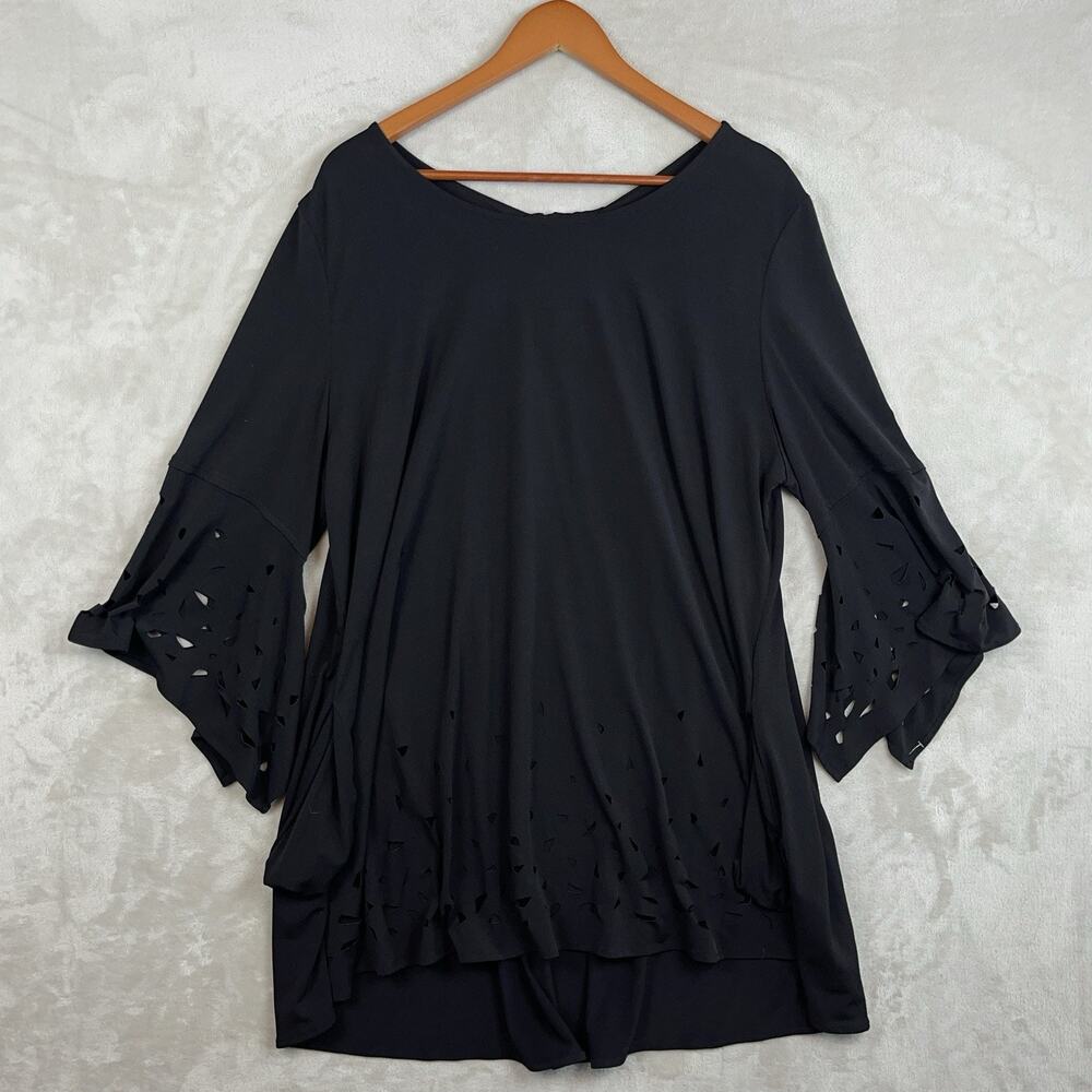 IC Collection Connie K Tunic Top Size 1X Black Lagenlook Bell Sleeve Whimsigoth